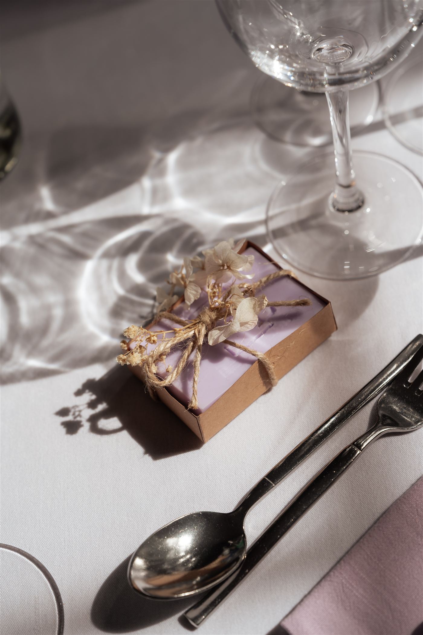 Handmade wedding favour soaps prepared with dried florals